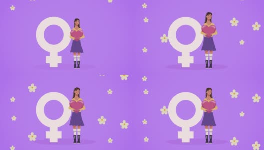 有女孩和女性性别象征的妇女节快乐卡片高清在线视频素材下载
