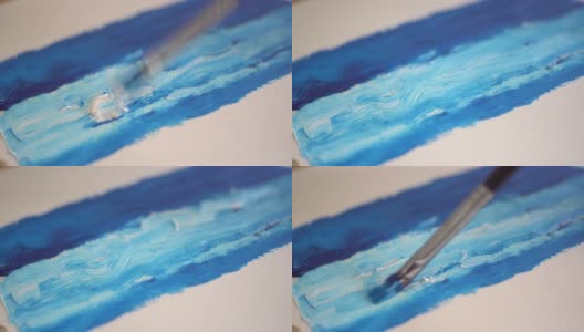 油画蓝色和白色混合特写水平海浪高清在线视频素材下载