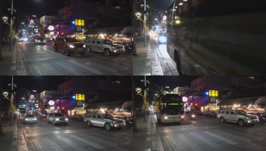 芭堤雅之夜，小轿车、摩托车走在街头的海滨大道上。高清在线视频素材下载