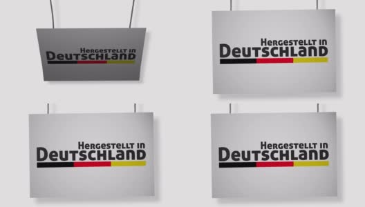 德国赫斯特尔特(德国制造)用绳子吊着硬纸板标牌。Alpha频道将包括下载4K苹果ProRes 4444文件高清在线视频素材下载