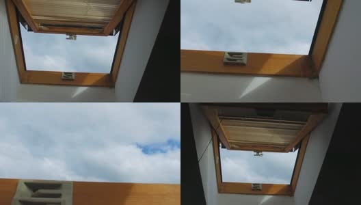 昆虫飞在开着的屋顶窗户，天窗高清在线视频素材下载