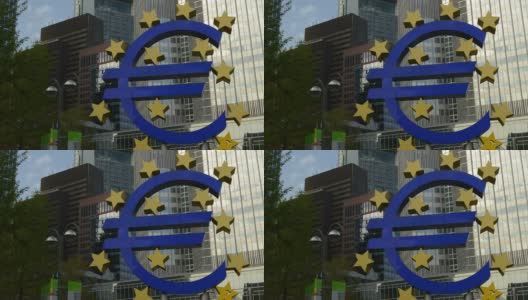 欧元标志法兰克福欧洲银行高清在线视频素材下载