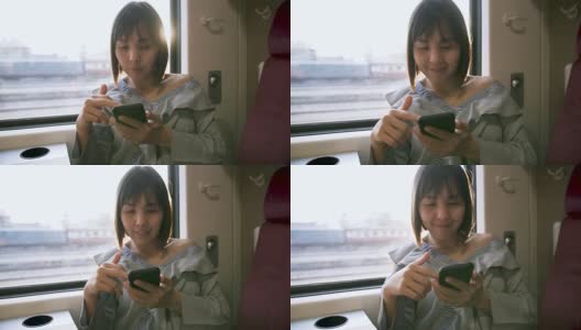 美女在火车上打字高清在线视频素材下载