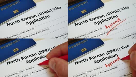 在朝鲜朝鲜签证申请表中获得批准高清在线视频素材下载