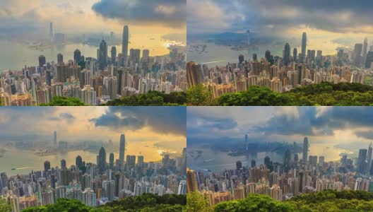 香港城市景观高视点香港太平山顶，中国4K时间流逝(缩小)高清在线视频素材下载