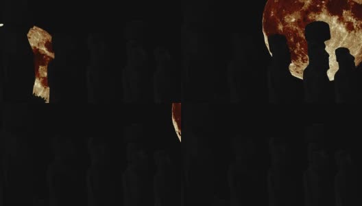 月亮巨大的摩埃石像剪影高清在线视频素材下载