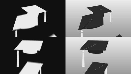 黑色的毕业生帽与白色流苏抛在空中的动画高清在线视频素材下载