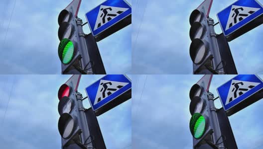 带有人行横道标志的交通灯高清在线视频素材下载