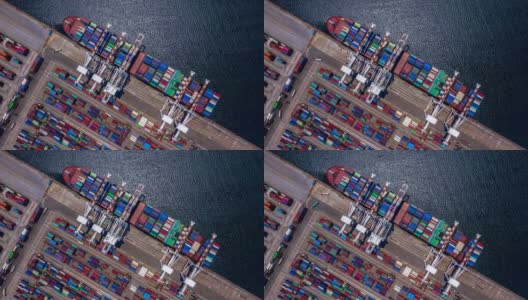 远海国际集装箱货轮进出口业务物流运输中集装箱货轮4K时间推移鸟瞰图高清在线视频素材下载