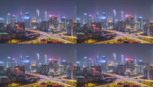 夜间的广州天际线和天桥，中国高清在线视频素材下载