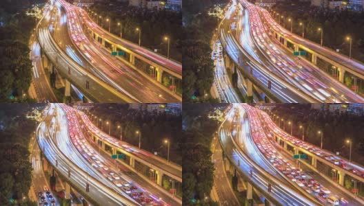 上海市中心交通繁忙的立交桥道路，时光流逝。高清在线视频素材下载
