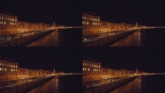 匈牙利布达佩斯在圣诞节期间的夜晚，匈牙利河边的建筑景观高清在线视频素材下载