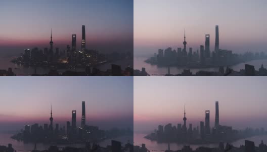 T/L Shanghai Skyline at Dawn, from Night to Day / Shanghai, China高清在线视频素材下载