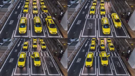 机场出口黄色出租车在夜间排队高清在线视频素材下载