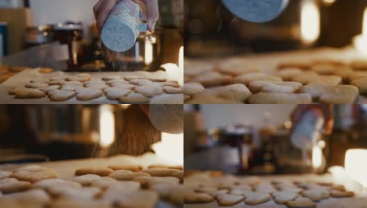 厨师在饼干上撒糖粉高清在线视频素材下载