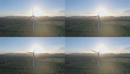 高角度的风力农场在日落高清在线视频素材下载