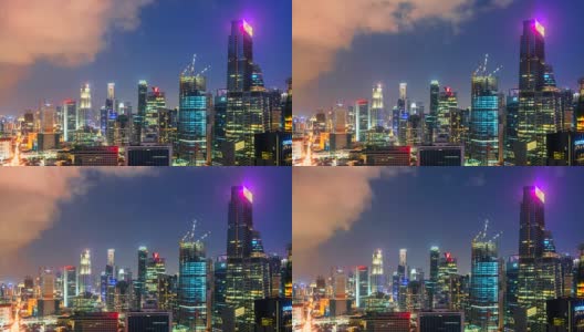 4K延时电影场景移动的云和新加坡天际线的城市光高清在线视频素材下载