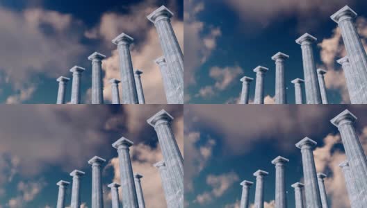 3D古代柱子柱廊对着阴天高清在线视频素材下载