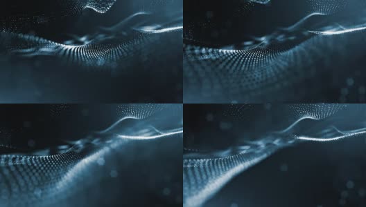 3d无缝动画作为数字科幻小说背景的发光粒子，就像在纳米世界具有景深，散景。粒子形成线，表面网格或神秘的虚拟空间。黑色2高清在线视频素材下载