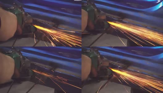 金属工人在汽车车身修理厂打磨，4k高清在线视频素材下载