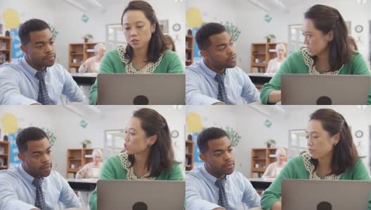 教师和学生在成人教育课上使用笔记本电脑高清在线视频素材下载