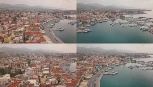 鸟瞰图希腊小镇埃伊纳，埃伊纳港，希腊高清在线视频素材下载