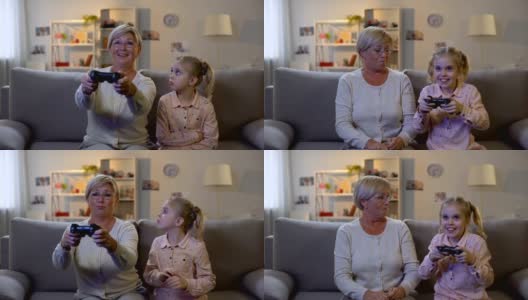 心烦意乱的孙女从奶奶手中抢走游戏操纵杆，误会高清在线视频素材下载