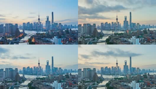 4K:上海天际线的日出到一天的时间流逝，中国高清在线视频素材下载