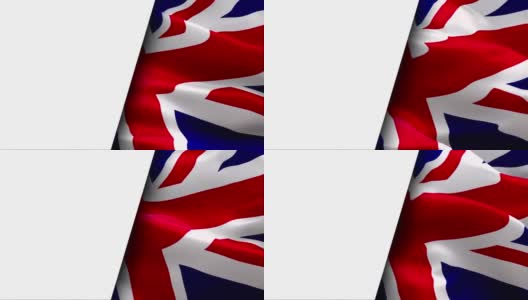 英国国旗在风中飘扬视频片段全高清半白色背景。现实的英国国旗背景。英国旗帜循环特写1080p 1920X1080镜头。英国伦敦国旗高清在线视频素材下载