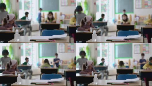 2019冠状病毒病大流行期间，学校课桌空置高清在线视频素材下载