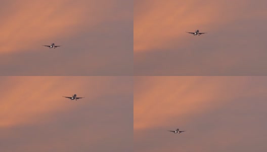 飞机在天空和日出前降落在机场高清在线视频素材下载