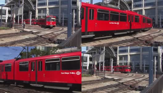 圣地亚哥的红色火车高清在线视频素材下载