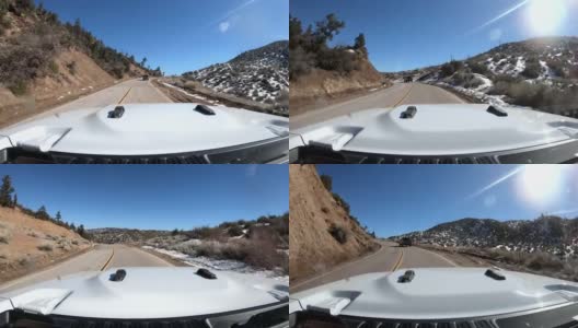 行车记录仪拍摄的是冬天开车上白雪皑皑的加州路高清在线视频素材下载