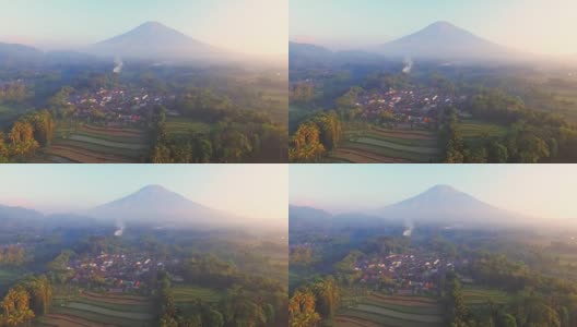 空中拍摄的印尼乡村景观与萨姆宾山在早晨高清在线视频素材下载