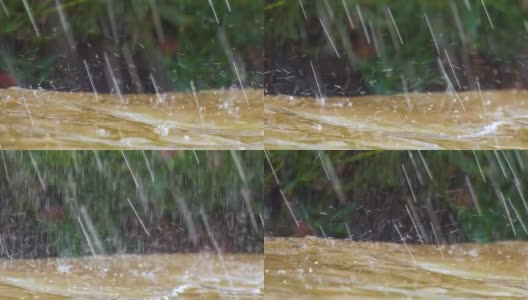 雨滴落在街道表面的特写镜头。高清在线视频素材下载