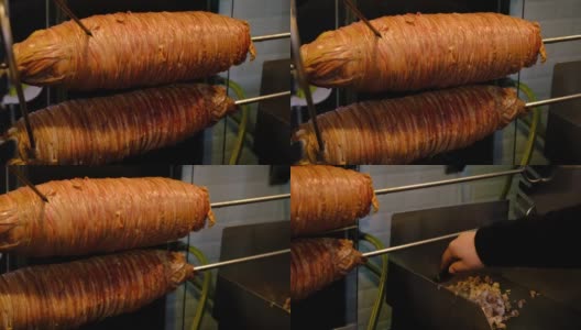 Kokorec是美味的传统土耳其街头小吃。它是用羊肠做的。土耳其4K视频高清在线视频素材下载