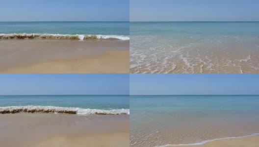 海景,海景。美丽的蓝色大海，云和天空与海浪撞击沙滩海岸。美丽的热带海滩，海浪与地平线。高清在线视频素材下载