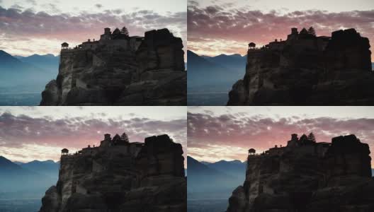 希腊迈特拉Varlaam修道院的日落高清在线视频素材下载