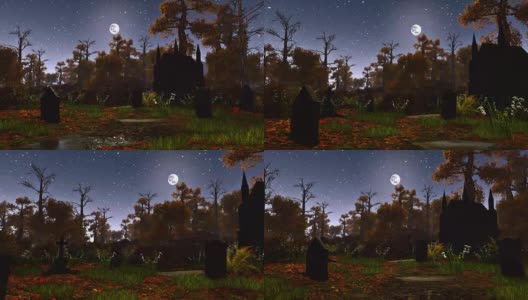 月光之夜被遗弃的阴森的墓地高清在线视频素材下载