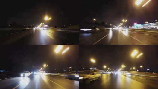 Night road POV through the city at night timelapse. View of the cars behind. Loopable高清在线视频素材下载