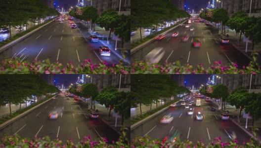 夜光广州城市交通街道桥花全景4k时间流逝中国高清在线视频素材下载