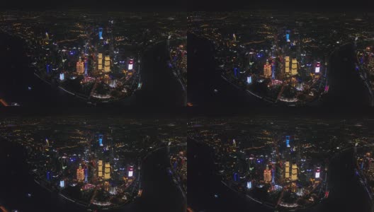 中国上海市景夜景照亮市中心浦东边湾航拍全景4k高清在线视频素材下载