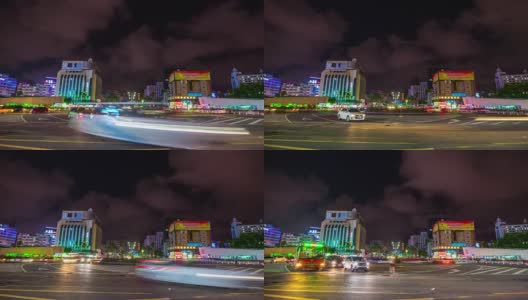 夜间时间珠海市拱北口岸入境交通广场街景4k时间流逝中国高清在线视频素材下载