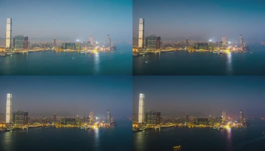 中国夜暮著名的香港九龙湾塔全景4k时间流逝高清在线视频素材下载