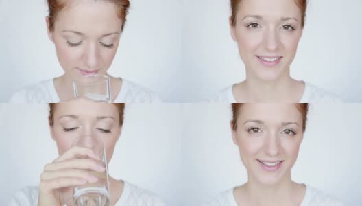 喝着水的漂亮女人，正面高清在线视频素材下载