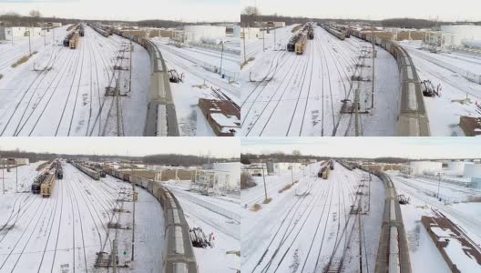 冬天雪地里的火车车场高清在线视频素材下载