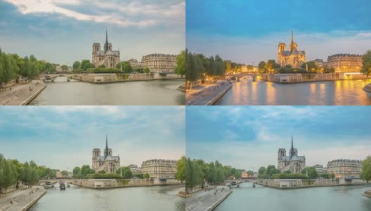 巴黎城市天际线从巴黎圣母院大教堂到塞纳河，法国巴黎，4K时间流逝高清在线视频素材下载