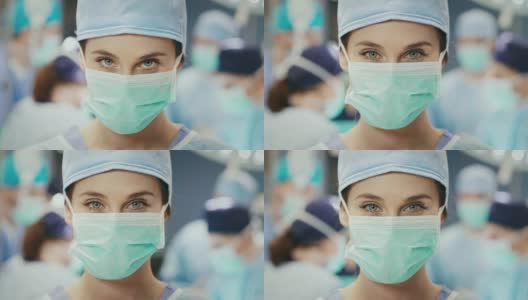 女外科医生在手术室的肖像高清在线视频素材下载