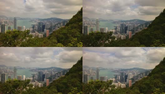香港城市景观日光维多利亚港山顶视角全景4k时间推移高清在线视频素材下载