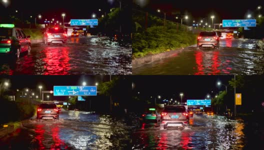 暴雨淹没了高速公路。高清在线视频素材下载